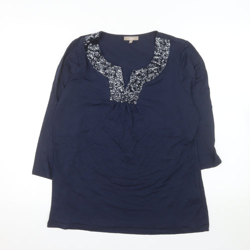 Soon Women's Blue Sequin V-Neck Tunic Top Size 14