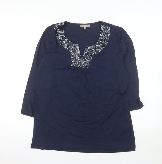 Soon Women's Blue Sequin V-Neck Tunic Top Size 14