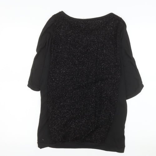 Promod Women's Black Glitter Panel Top Size 12 Short Sleeve
