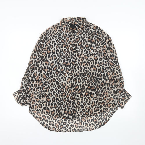 H&M Women’s Leopard Print Chiffon Button-Up Shirt Size 12
