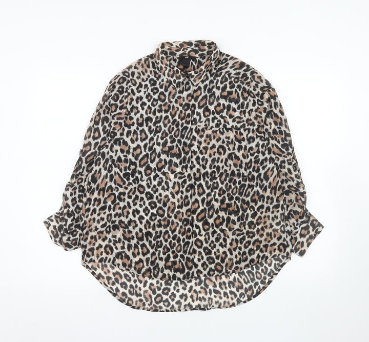 H&M Women’s Leopard Print Chiffon Button-Up Shirt Size 12