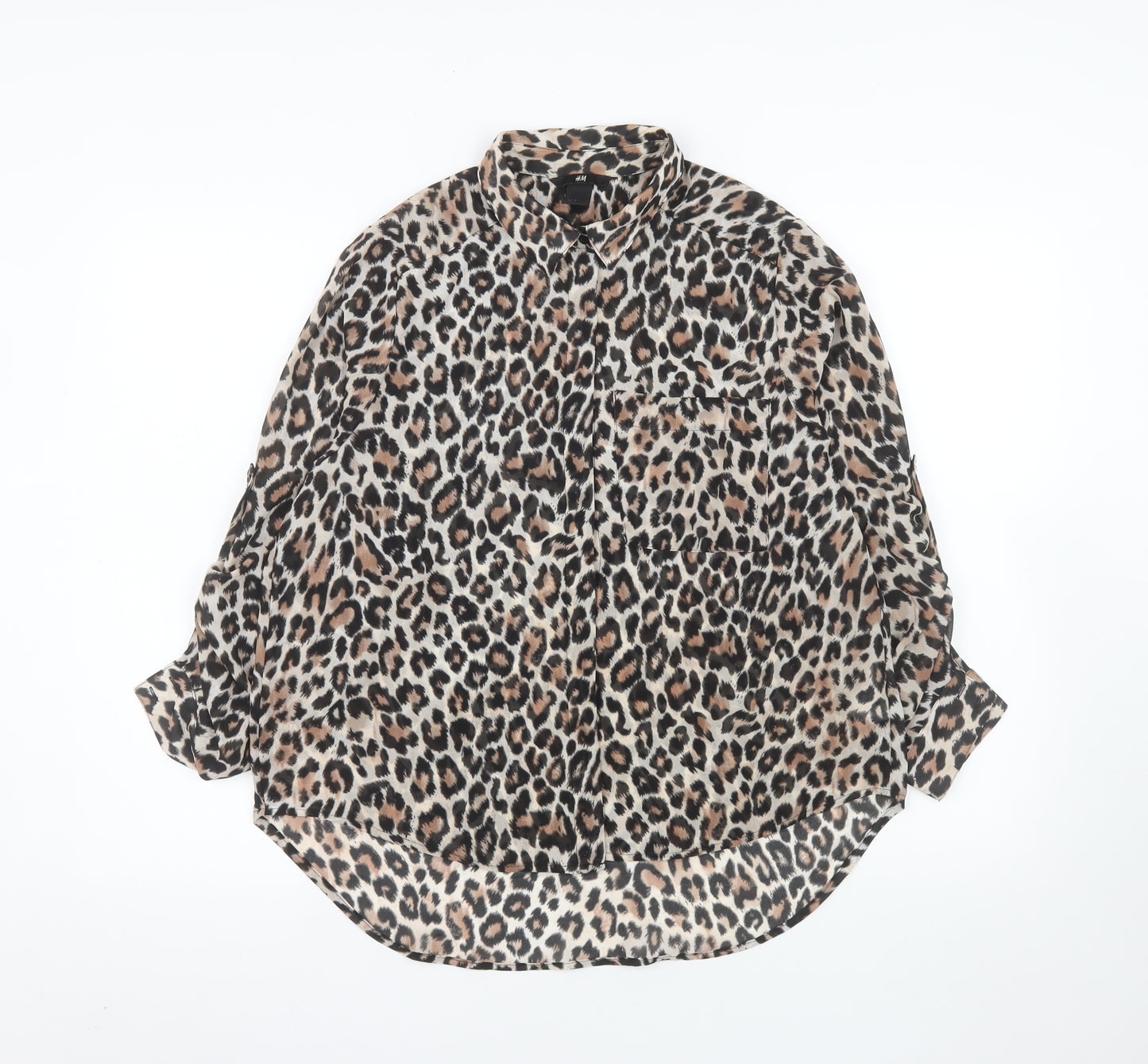 H&M Women’s Leopard Print Chiffon Button-Up Shirt Size 12