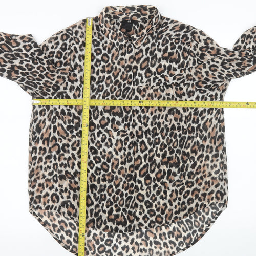 H&M Women’s Leopard Print Chiffon Button-Up Shirt Size 12