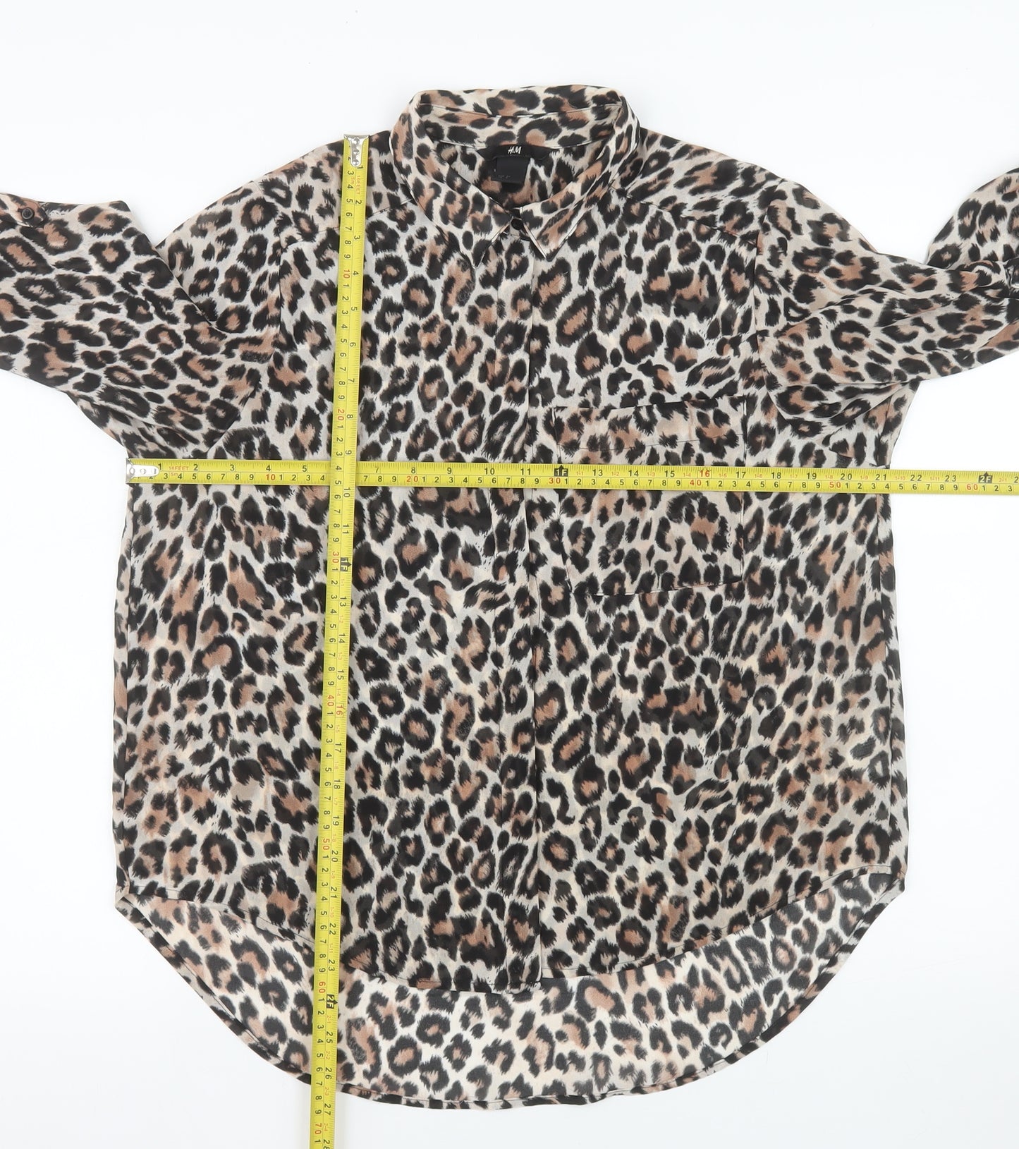 H&M Women’s Leopard Print Chiffon Button-Up Shirt Size 12