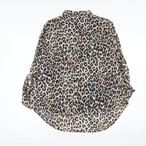 H&M Women’s Leopard Print Chiffon Button-Up Shirt Size 12