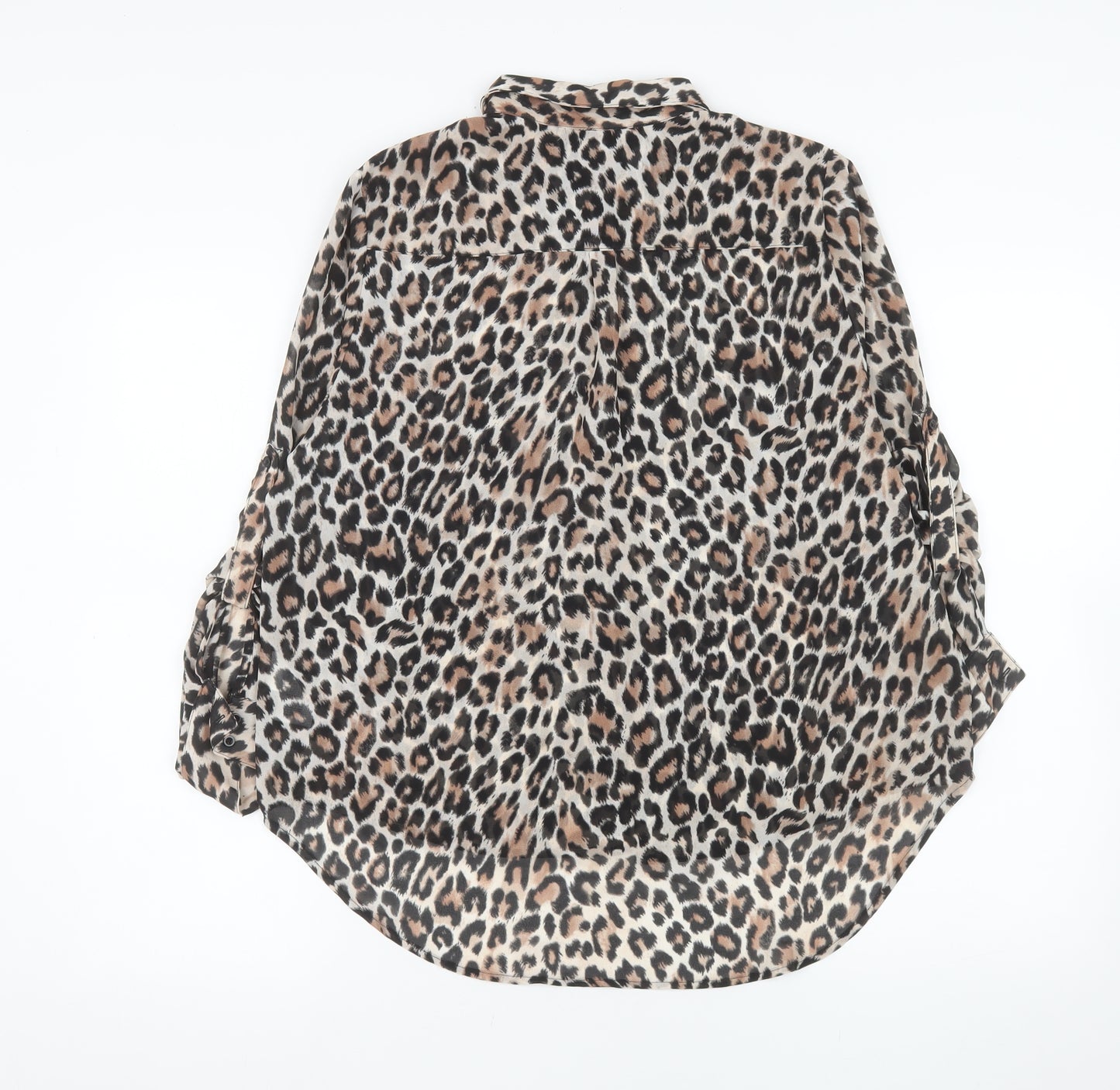 H&M Women’s Leopard Print Chiffon Button-Up Shirt Size 12