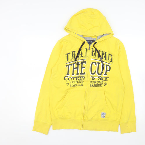 Cotton & Silk Women Yellow Hooded Full Zip Jacket Size M