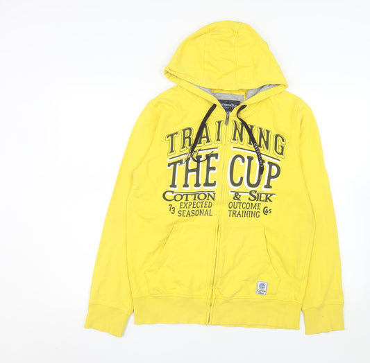 Cotton & Silk Women Yellow Hooded Full Zip Jacket Size M