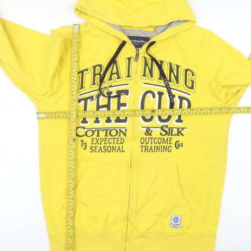 Cotton & Silk Women Yellow Hooded Full Zip Jacket Size M