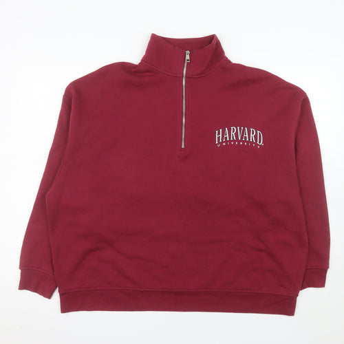 Primark Women Burgundy Harvard 1/2 Zip Sweatshirt Size L 14/16
