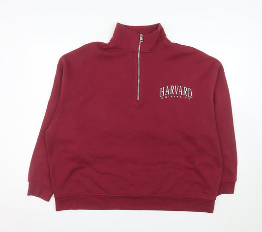 Primark Women Burgundy Harvard 1/2 Zip Sweatshirt Size L 14/16