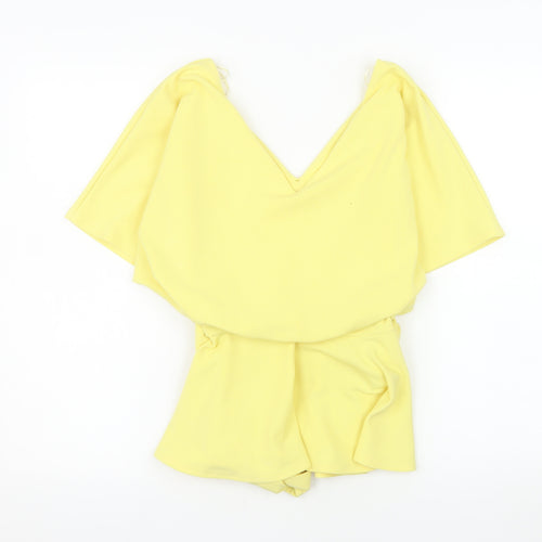 Quiz Women’s Yellow Wrap Blouse Size 8 Short Sleeve V-Neck Lightweight