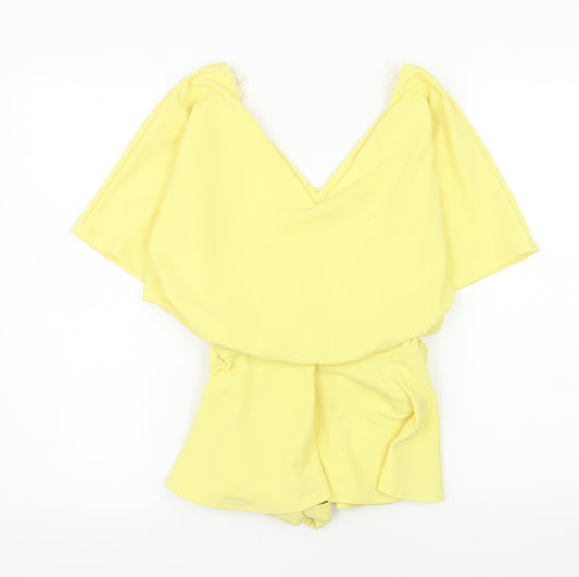 Quiz Women’s Yellow Wrap Blouse Size 8 Short Sleeve V-Neck Lightweight