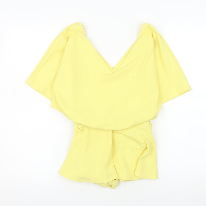 Quiz Women’s Yellow Wrap Blouse Size 8 Short Sleeve V-Neck Lightweight