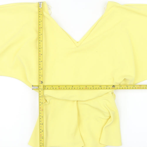 Quiz Women’s Yellow Wrap Blouse Size 8 Short Sleeve V-Neck Lightweight