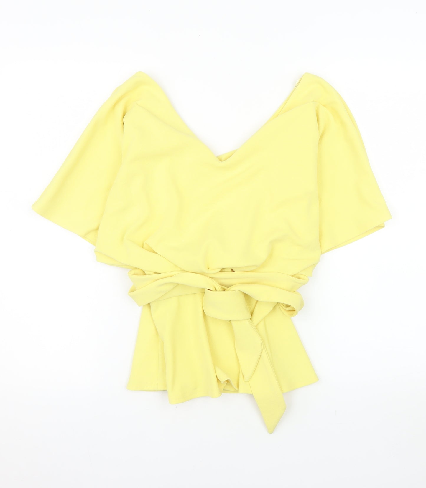Quiz Women’s Yellow Wrap Blouse Size 8 Short Sleeve V-Neck Lightweight