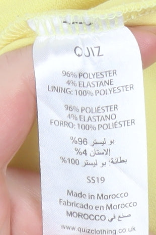 Quiz Women’s Yellow Wrap Blouse Size 8 Short Sleeve V-Neck Lightweight