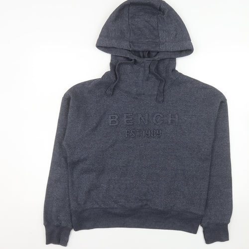 Bench Women's Grey Pullover Hoodie UK 12 Medium Embroidered Logo