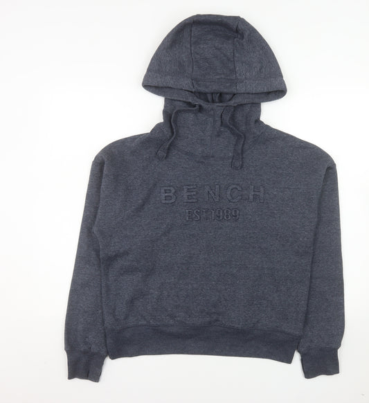 Bench Women's Grey Pullover Hoodie UK 12 Medium Embroidered Logo