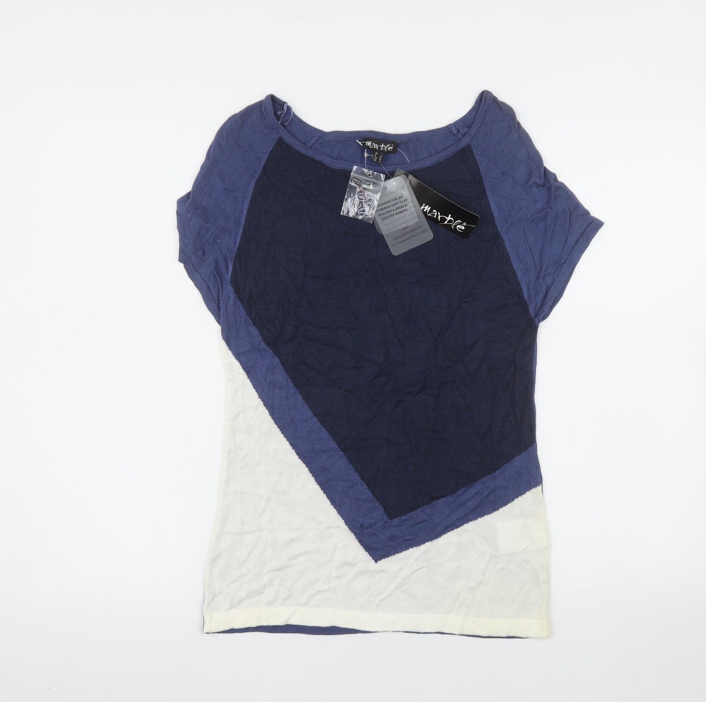 Marble Womens Blue Colourblock Viscose T-Shirt Size 10