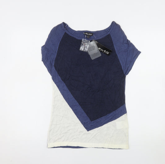 Marble Womens Blue Colourblock Viscose T-Shirt Size 10