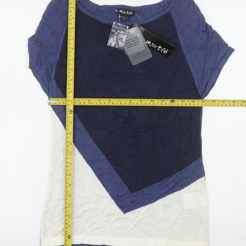 Marble Womens Blue Colourblock Viscose T-Shirt Size 10