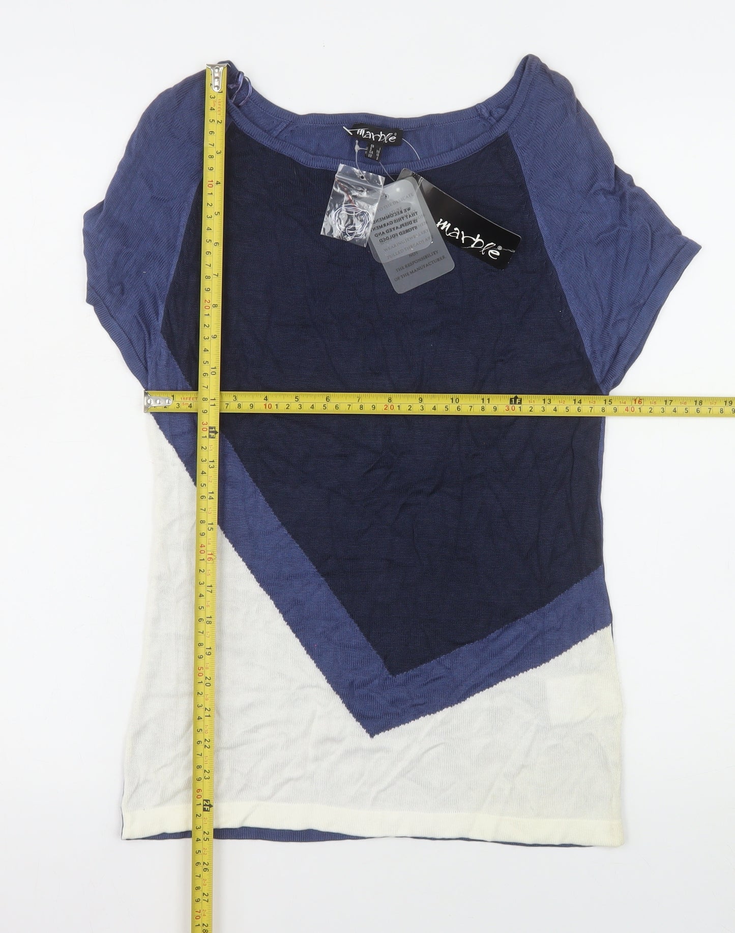 Marble Womens Blue Colourblock Viscose T-Shirt Size 10