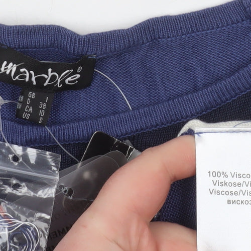 Marble Womens Blue Colourblock Viscose T-Shirt Size 10