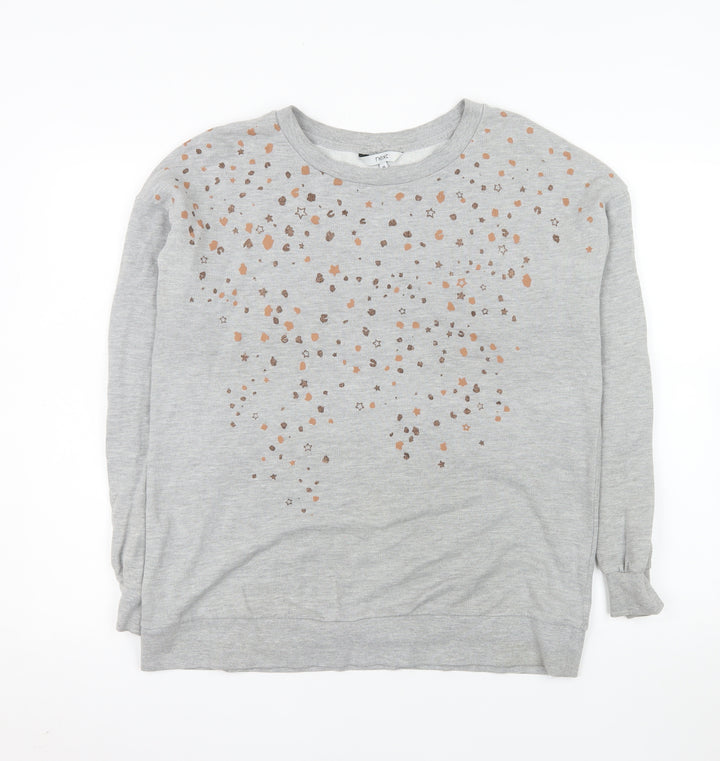 Next Women Grey Star Print Pullover Sweatshirt M Cotton Blend