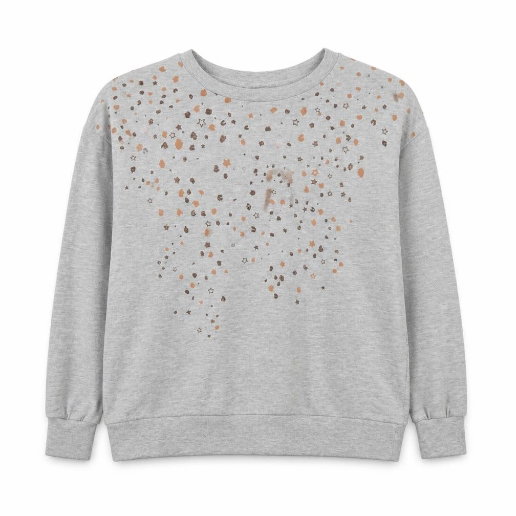 Front view of Next Women Grey Star Print Pullover Sweatshirt M Cotton Blend