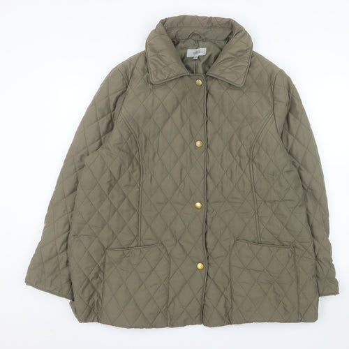 Marks and Spencer Womens Khaki Quilted Jacket Size 20 Lined Mid-Length
