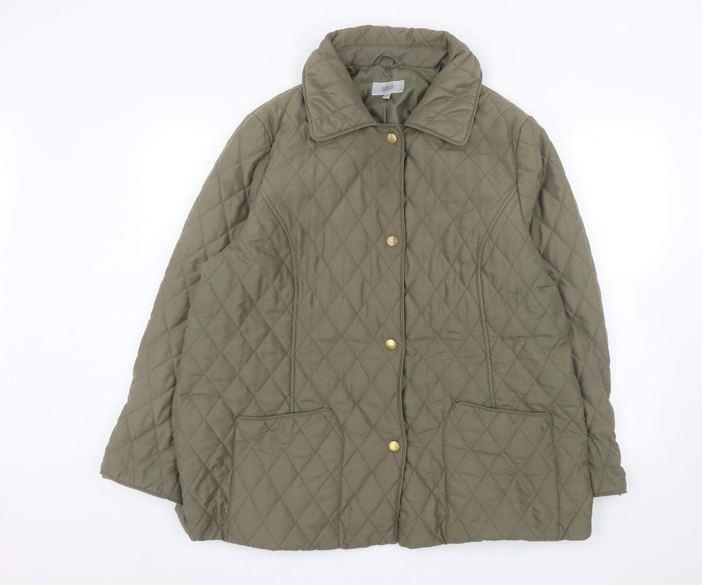 Marks and Spencer Womens Khaki Quilted Jacket Size 20 Lined Mid-Length