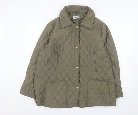 Marks and Spencer Womens Khaki Quilted Jacket Size 20 Lined Mid-Length