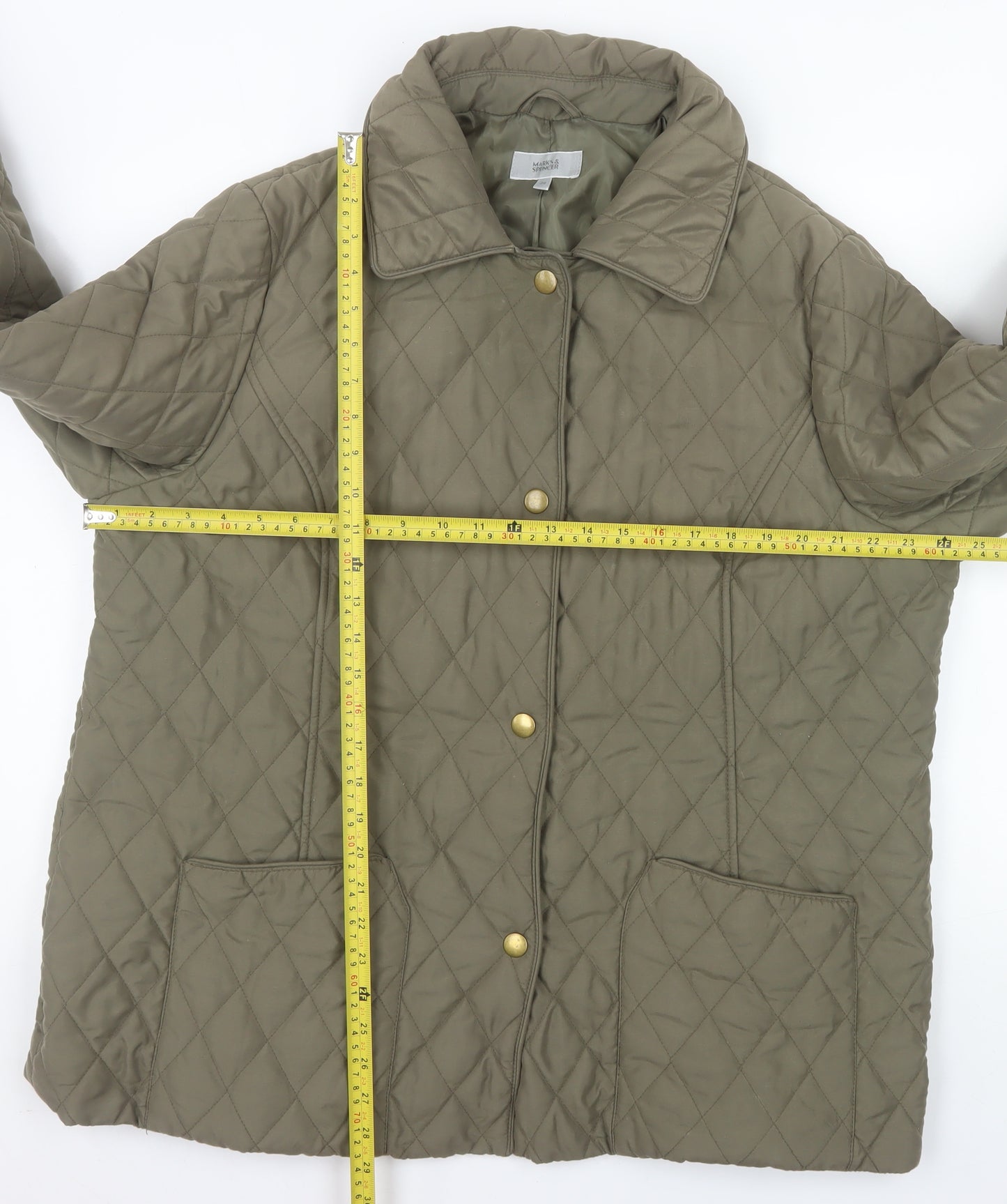 Marks and Spencer Womens Khaki Quilted Jacket Size 20 Lined Mid-Length