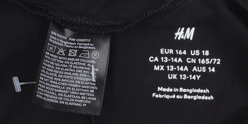 H&M Teens Black Leggings Size 14 Stretch Jersey Activewear Trousers