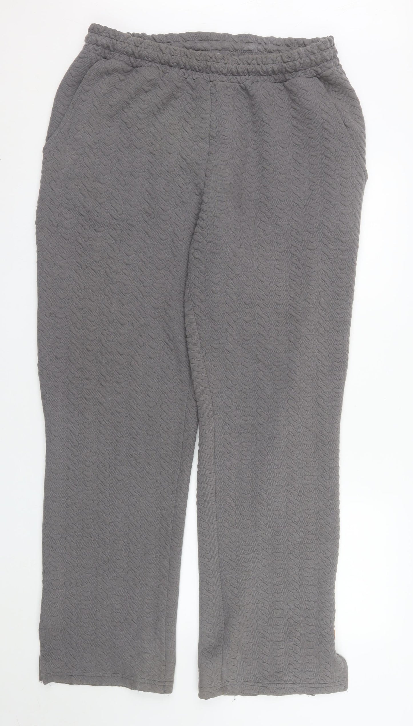 boohooMAN Men's Grey Textured Knit Trousers Size L Casual Straight Fit