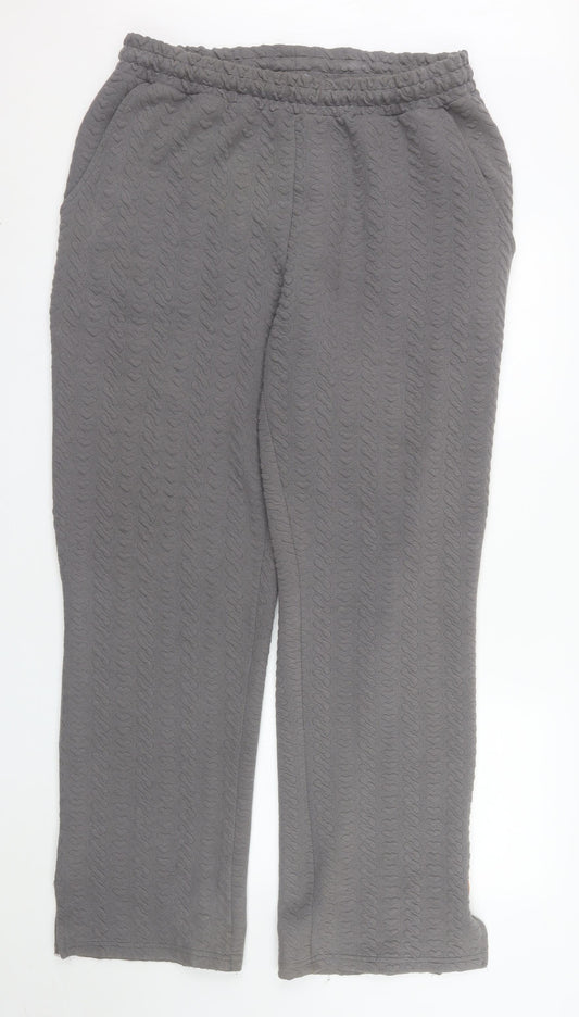 boohooMAN Men's Grey Textured Knit Trousers Size L Casual Straight Fit