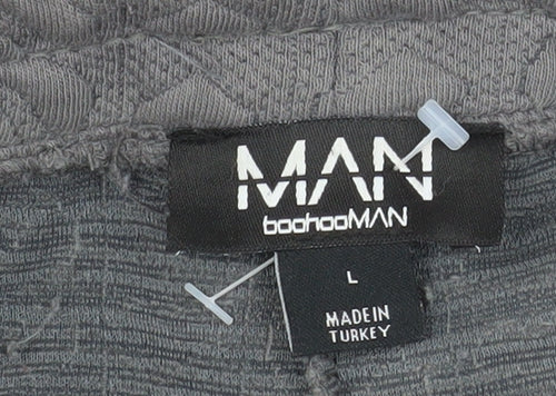 boohooMAN Men's Grey Textured Knit Trousers Size L Casual Straight Fit