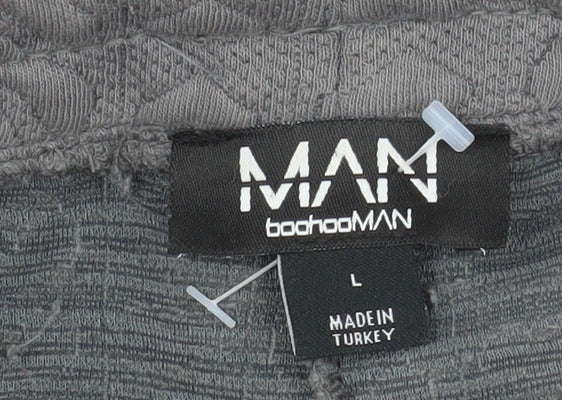 boohooMAN Men's Grey Textured Knit Trousers Size L Casual Straight Fit
