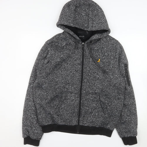 Brave Soul Men's Grey Fleece Hooded Bomber Jacket XL