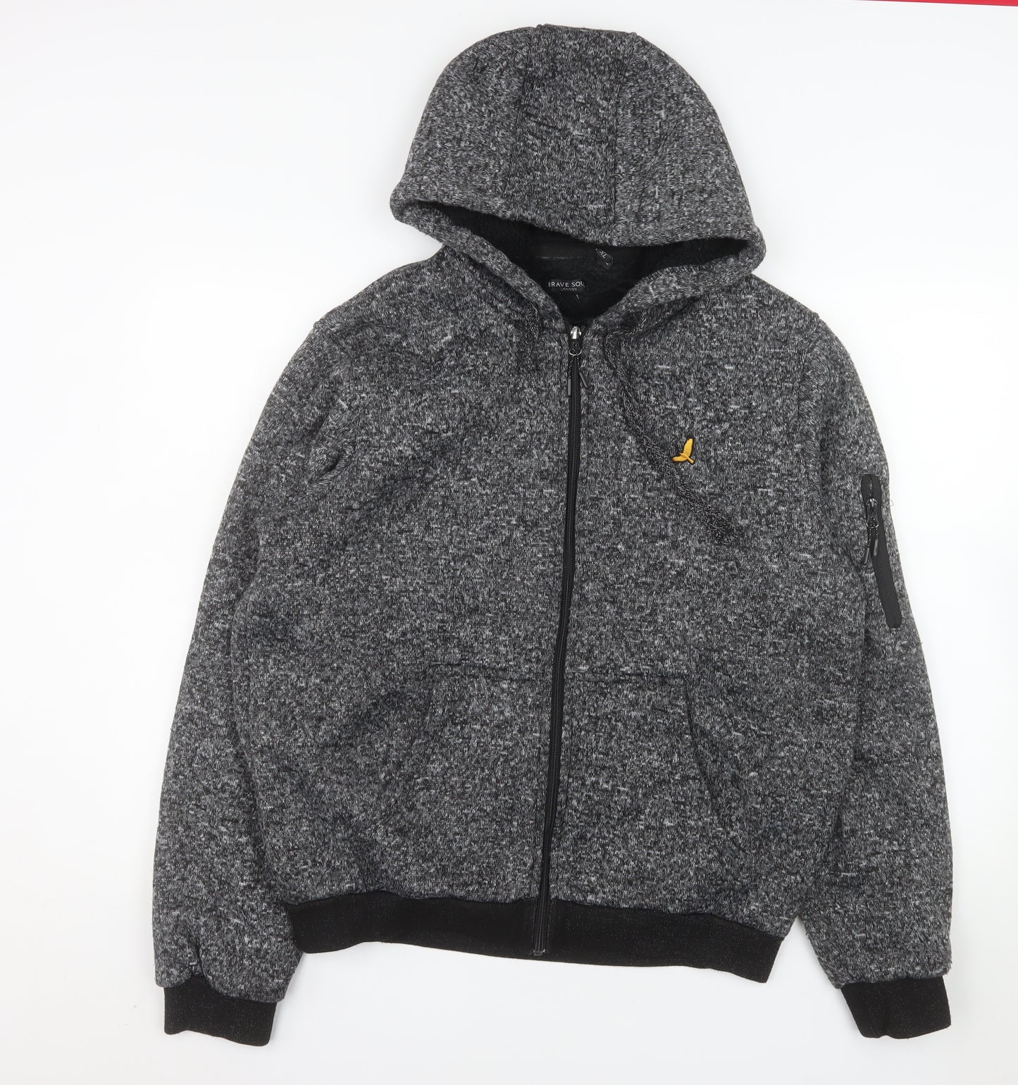 Brave Soul Men's Grey Fleece Hooded Bomber Jacket XL