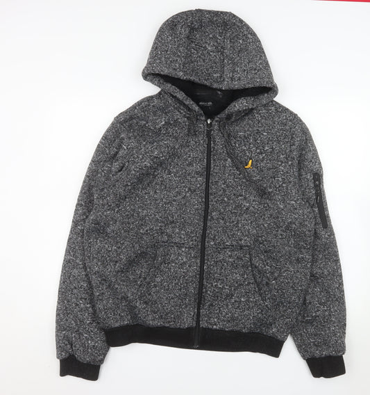 Brave Soul Men's Grey Fleece Hooded Bomber Jacket XL