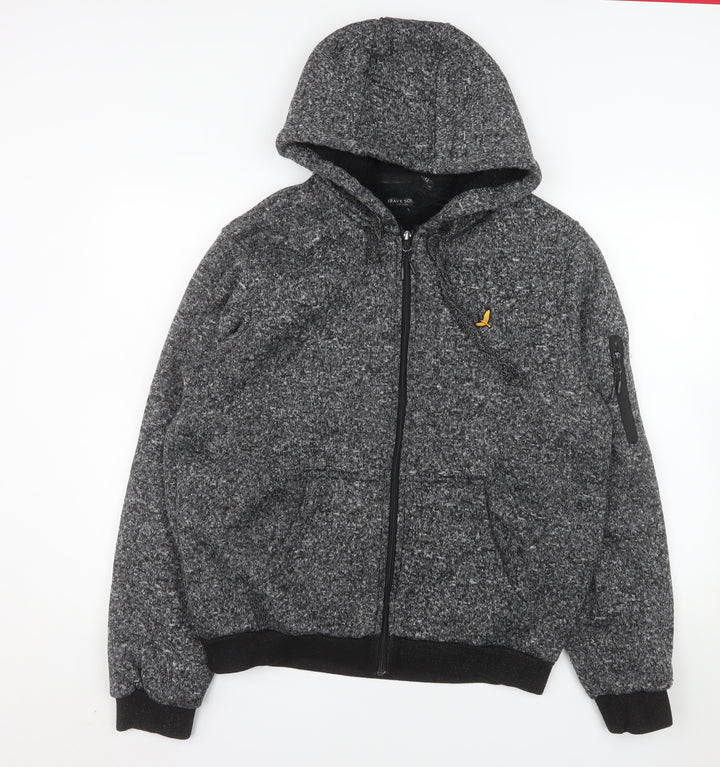 Brave Soul Men's Grey Fleece Hooded Bomber Jacket XL