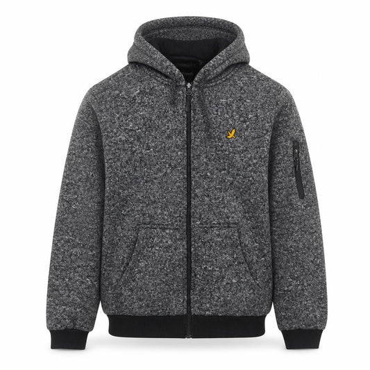 Front view of Brave Soul Men's Grey Fleece Hooded Bomber Jacket XL