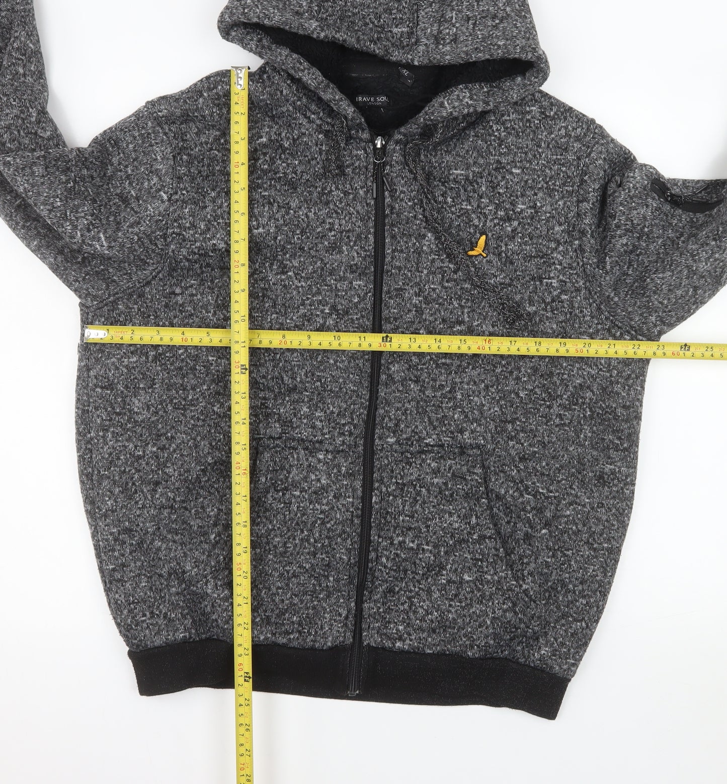 Brave Soul Men's Grey Fleece Hooded Bomber Jacket XL