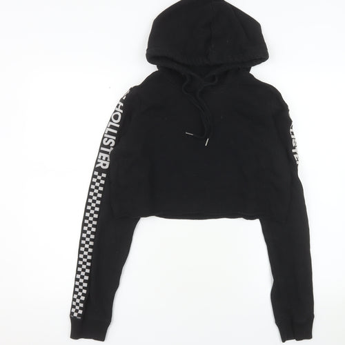 Hollister Womens Black Cropped Hoodie Small Hooded Pullover
