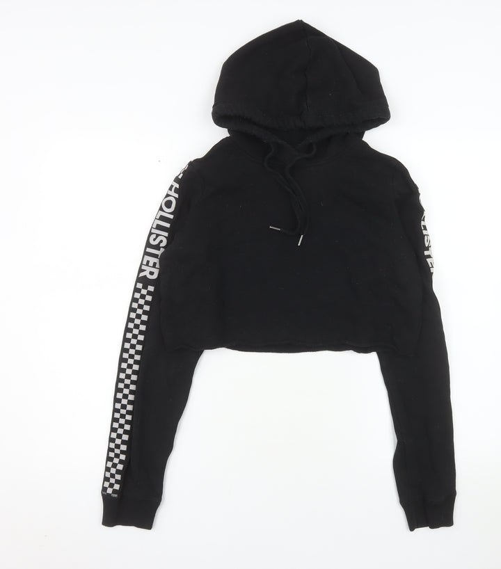 Hollister Womens Black Cropped Hoodie Small Hooded Pullover