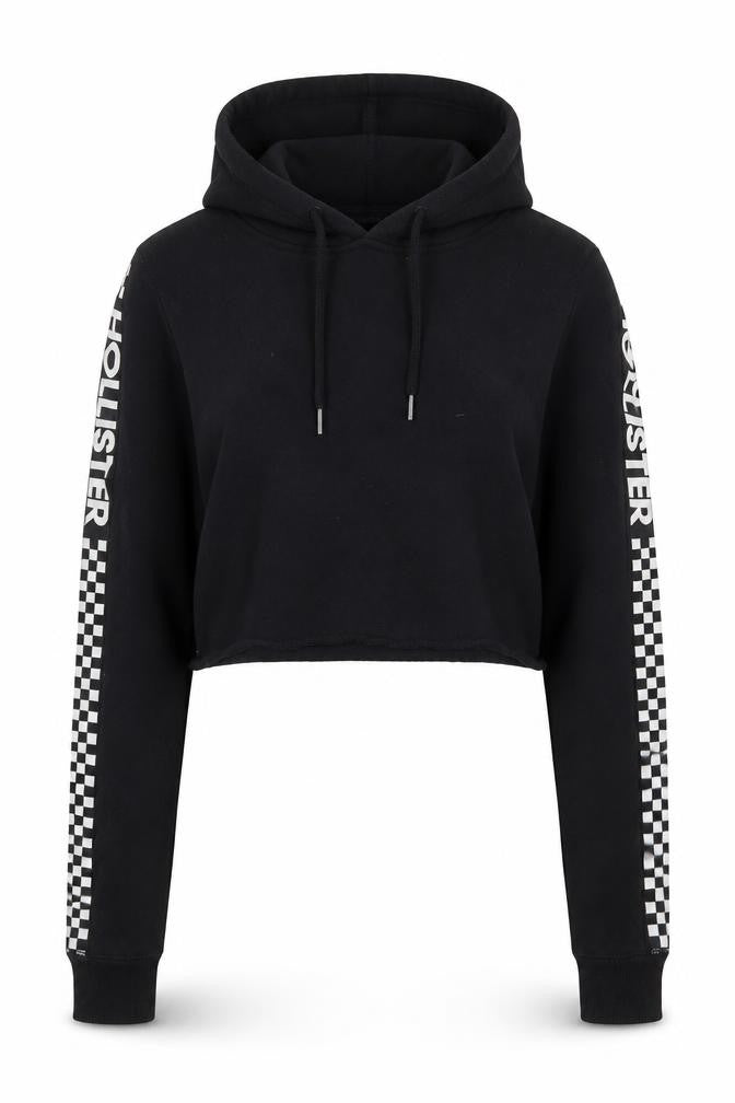 Hollister Womens Black Cropped Hoodie Small Hooded Pullover