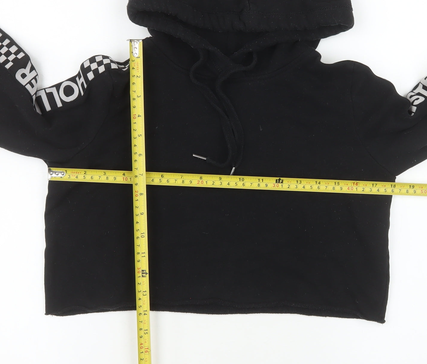 Hollister Womens Black Cropped Hoodie Small Hooded Pullover