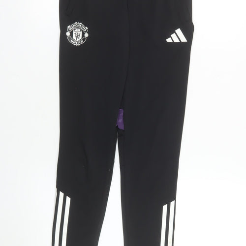 Adidas Boys Black Manchester United Track Pants 11-12 Years Tapered Fit